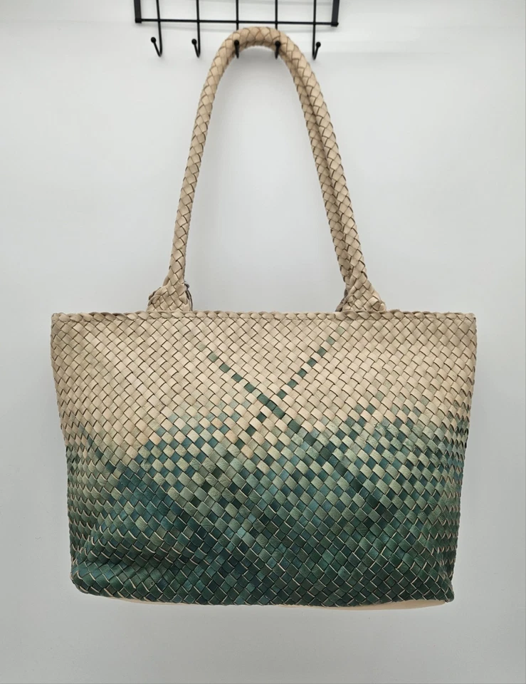 Bolsa de ombro nova com etiquetas feita na Índia tecido marrom a verde ombre couro genuíno, bolsa tote - Imagem 2 de 4
