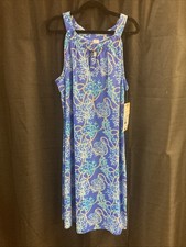 Lulu B S Keyhole Dress Coral Design Blue White Upf50