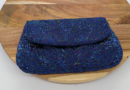 Preston & York Dark Navy Blue Iridescent Glass Beaded Evening Bag N w/o Tag - Picture 1 of 9