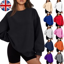Womens Oversized Fleece Sweatshirt Jumper Long Sleeve Crew Neck Casual Top UK