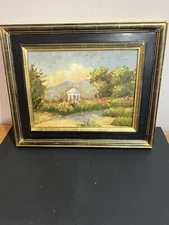 Landscape Oil Painting Garden  Peace Greens Colorful Framed Original