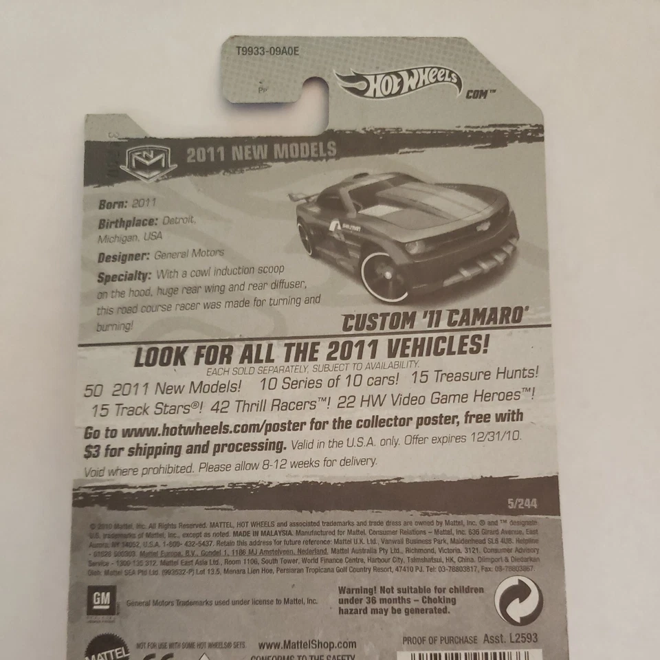 Metallic Gray 2011 NEW MODELS Hot Wheels CUSTOM '11 CAMARO 5/244 - Image 4 of 4
