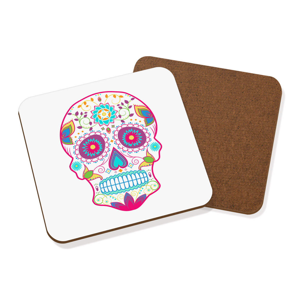 Colourful Sugar Candy Skull Coaster Drinks Mat - Funny