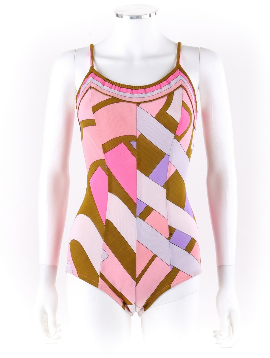 EMILIO PUCCI c.1960's Pink Signature Print One-Piece Bathing EMILIO PUCCI c.1960's Pink Signature Print One-Piece Bathing