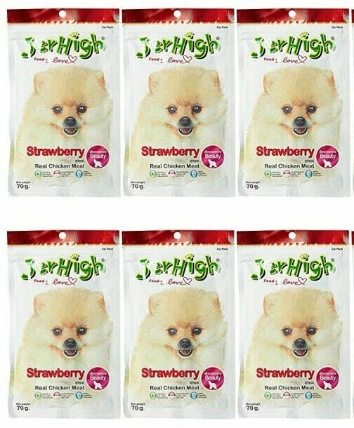 6 pcs 70g JerHigh Strawberry Stick Dog Puppy Treats Hair Skin Collagen Nourish