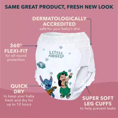 Asda Little Angels Comfort Protect Stitch Nappy Pants Size 5,12