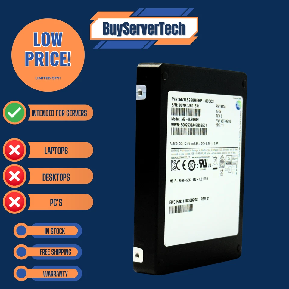 Samsung MZ-ILS960N PM1633a 960GB SAS 12Gbps 2.5" SSD | TLC | SFF | Grade A - Image 2 of 4