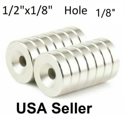 KUAHOME 25 100 Strong Countersunk Ring Magnet 1/2"x1/8" Rare Earth Neodymium 1/8" hole