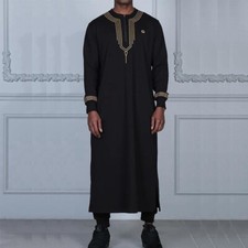 Muslim Islamic Men Jubba Thobe Arab Kaftan Robe Ramadan EID Black Dress S-2XL