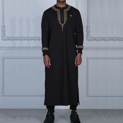 Men Muslim Islamic Jubba Thobe Saudi Arabia Black Dress Casual