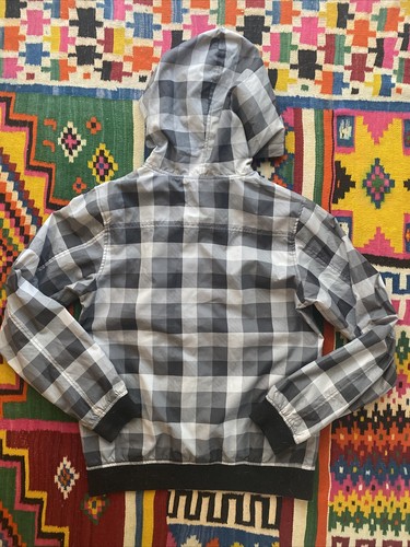 Gray Windbreaker Jacket Hooded Boys Size XL 16 18 Gingham Plaid Buffalo Womens S - Picture 2 of 11