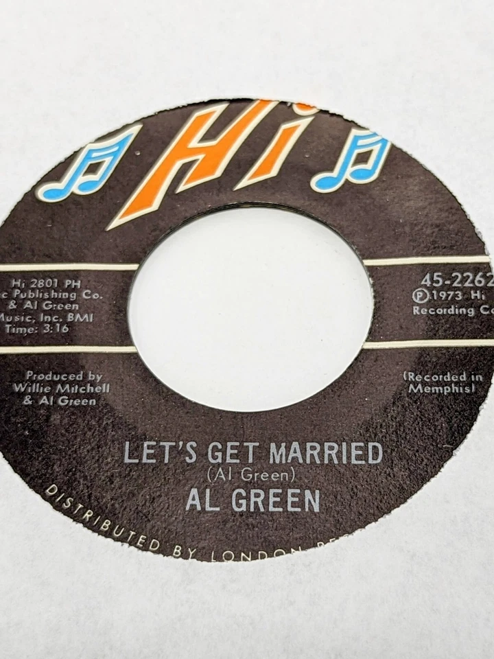 Al Green "Let's Get Married" 1973 Hi Records -45-2262 (Memphis) 7" 45 - Image 3 of 4