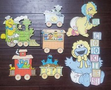 Vtg Set of 7 Sesame Street Big Bird Decorative Wall Cutouts Train Nursery Decor