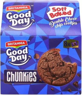 Britannia Good Day Chunkies Soft Baked Double Choco Chips Cookies, 224g, Creme