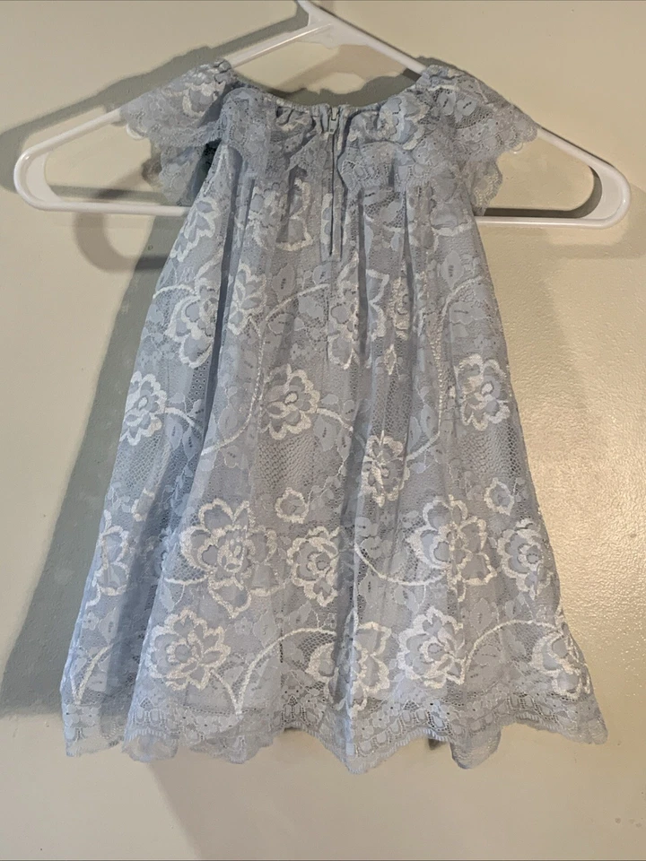 Vestido de Fiesta Floral de Encaje Azul y Gasa Rosa Colección Biscotti para Niña 18M Foto 4 de 4