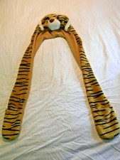 Tiger Hat Hand Warmer Ears Scarf Striped Orange Black 35" Long Black Paw Pads