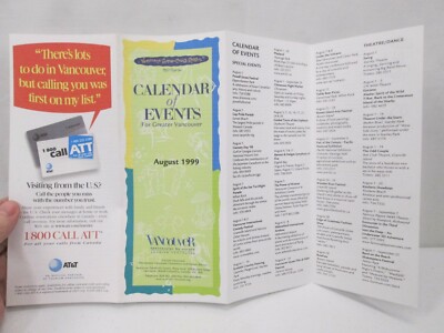 Calendar of Events for Greater Vancouver August 1999 Tourism Canada  Brochure | eBay