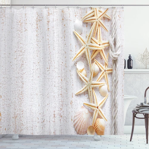 Shower Curtain Shell Decor Starfish Ocean Beach Themed 70 Inches Long - Picture 1 of 3