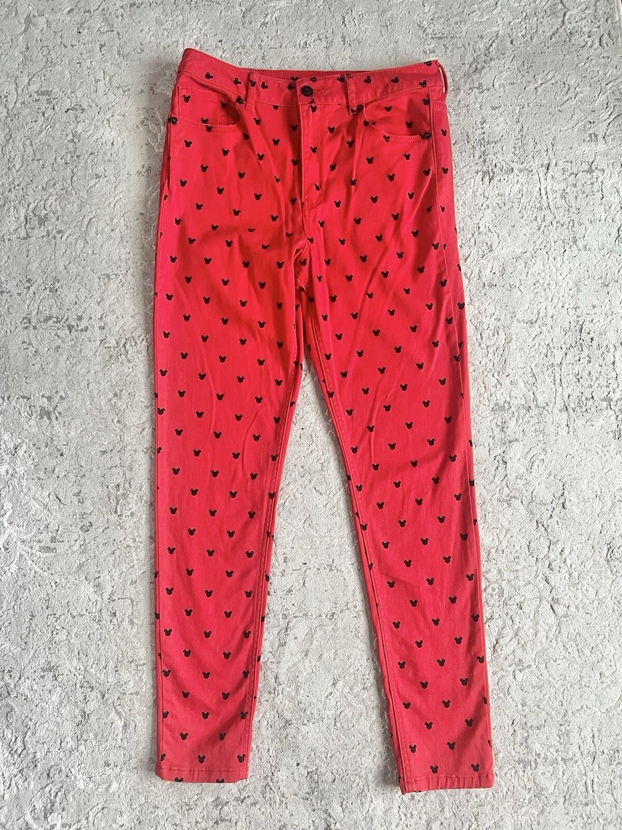 Women's Juniors Forever 21 X Disney Black Mickey Mouse Red Skinny