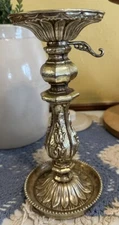 Vintage Villy Gold Ornate Cast Metal & Resin Candlestick Pillar Candle Holder