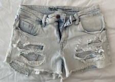 Mossimo Light Blue High-Rise Cut-Off Distressed Jean Shorts Crocheted Pocket 28