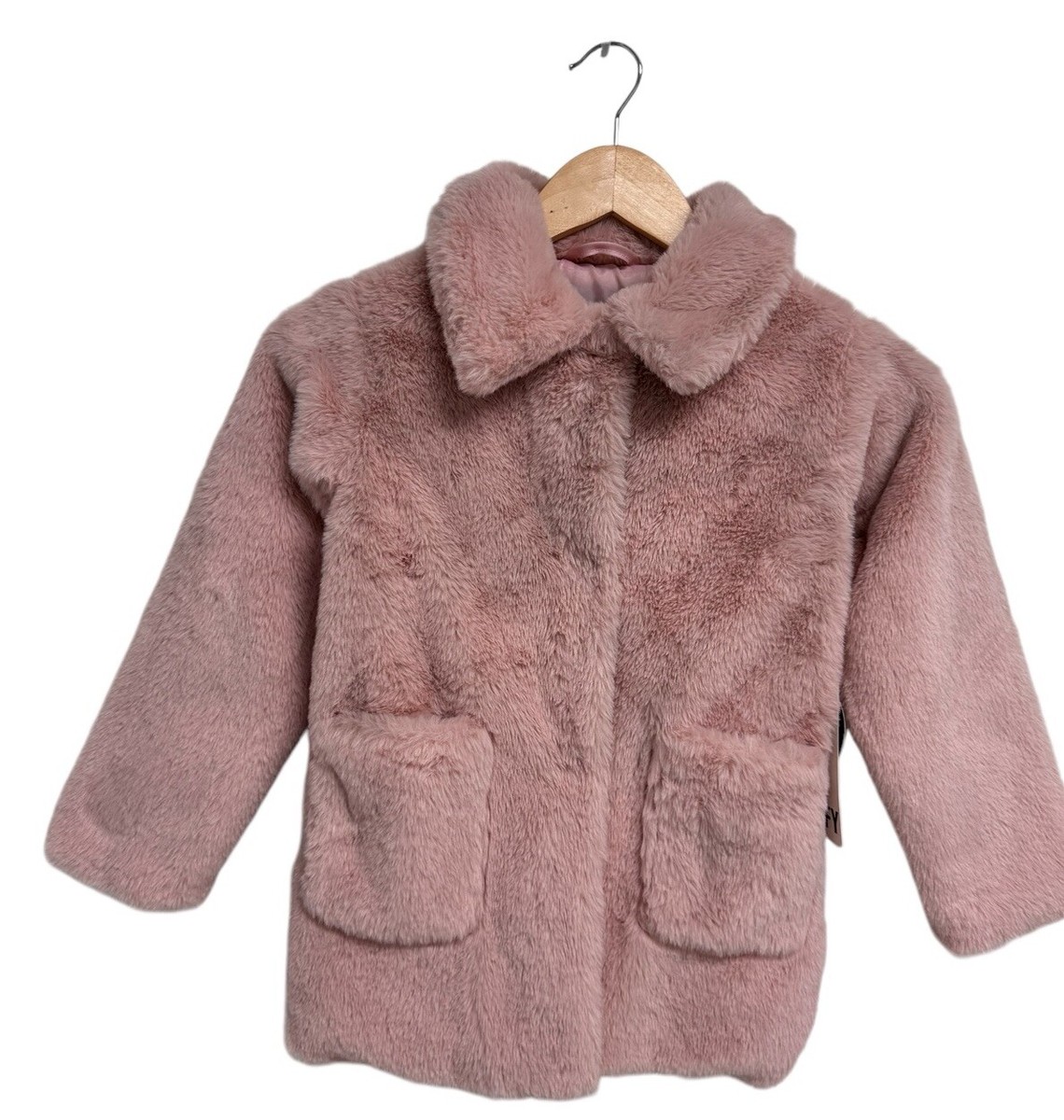 J.for justify girls cozy faux fur coat blush pink snap closure