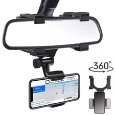 360° Universal Car Rear View Mirror Phone Mount Holder Stand Bracket Clip Clamp