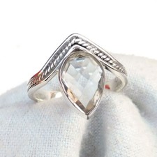Natural Clear quartz Crystal quartz Ring 925 Sterling Silver Ring Size-7.5-CR026