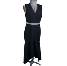 Calvin Klein Cocktail Dress Size 4 Black High Low Rhinestone Waist Evening
