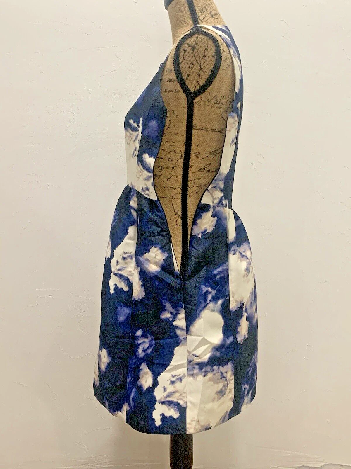 Abito Kate Spade New York blu crepuscolo Joss stampa nuvola gonna a campana zip anteriore taglia 2