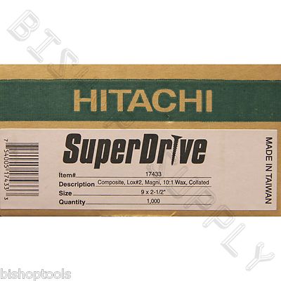 Hitachi 17433 1000ct 9ga 2-1/2'' LOX SuperDrive Auto Feed Screws Wax Collated Wax