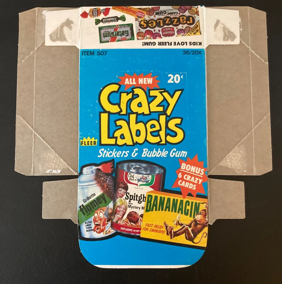 1979 Fleer Crazy Labels Empty Wax Box with Wrappers - Image 2 of 4