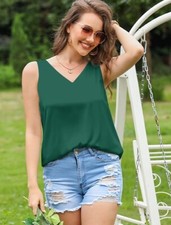 NWT Sleeveless Satin V Neck Cami Tank Top Layering Blouse Medium