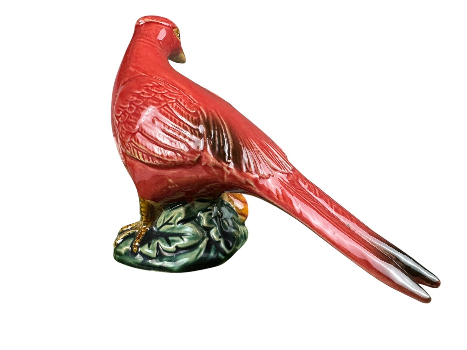 Vintage MCM Red Ceramic Pheasant Figurine Woodland Bird Statue Mid Century Mod