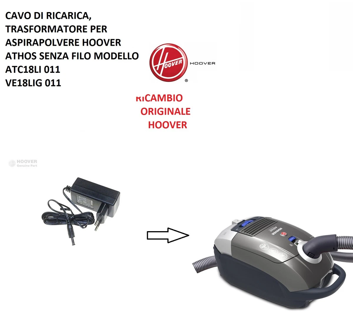 TOP CHARGEUR Alimentatore 26V Per Aspirapolvere Hoover Rhapsody RA22PTG 011 - Cavo 120 Cm - CE E RoHS