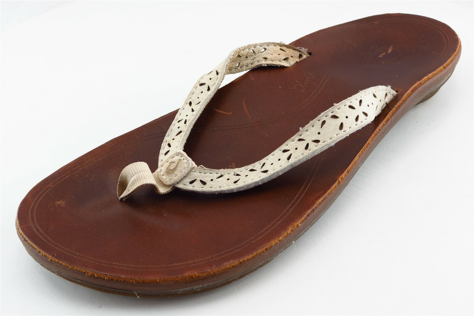 OluKai Womens White Leather Flip Flops Size 36 Medium Comfort Sandals-image