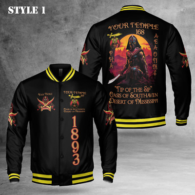 Custom Name Nobles 1893 Mystic Shrine AEAONMS Masonic 3D Basebal Jacket S-5Xl