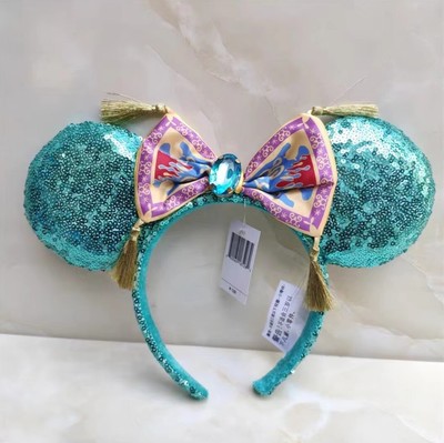 Teal Velvet Minnie Mouse Ears Headband with Glitter Bow Mickey Ears, Teal Mickey Ears, Velvet Mouse Ears, Minnie  main image 4
