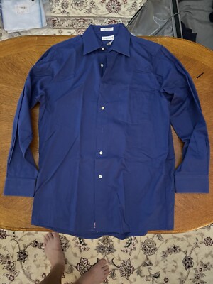 Van Heusen Lux Sateen Blue Medium 15 32/33 Dress Shirt