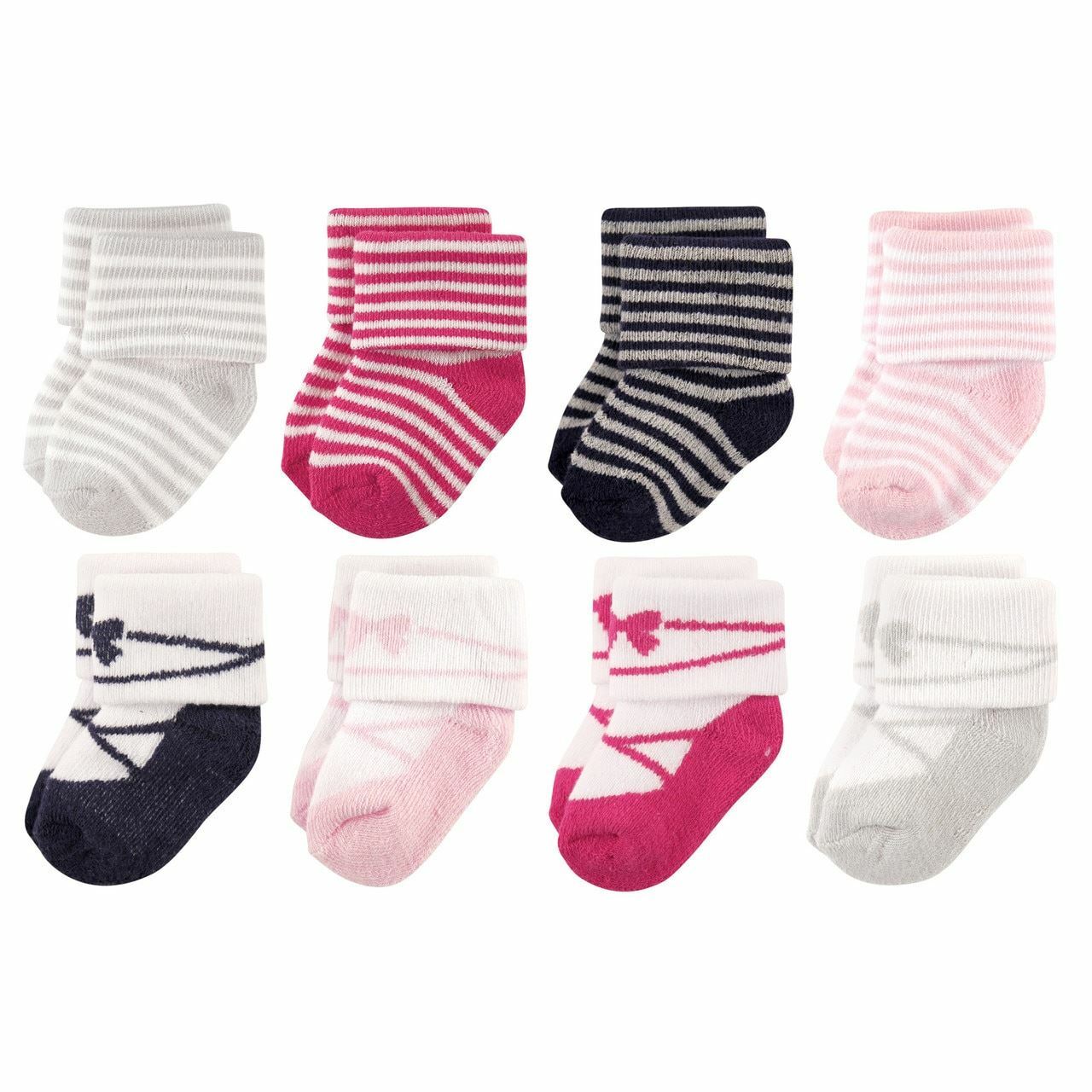 Luvable Friends Socks, 8-Pack, Stripe Ballet