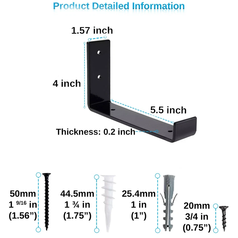 Evolf Shelf Brackets Heavy Duty J Floating Metal Shelves Wall Mounted - 6 Pack - Image 4 of 4
