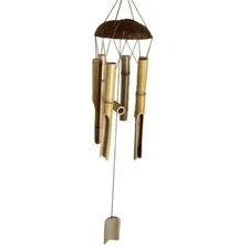 Bamboo Wind Chime Handmade Coconut Shell Windbell Feng Shui Yard Garden Decor