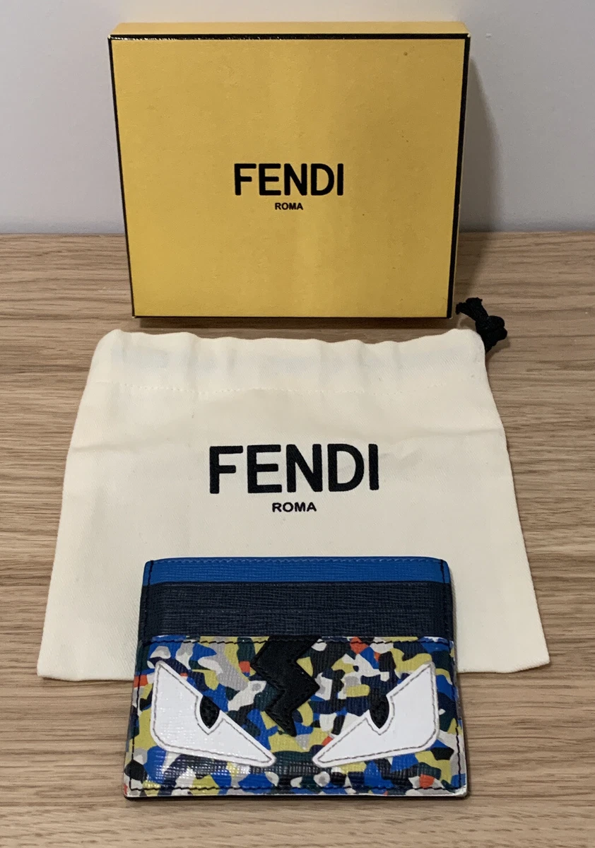 Fendi Monster Eyes leather card holder wallet RARE blue/black/multicolor