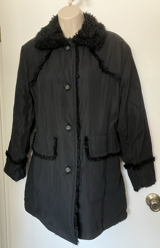 Mulberry Street Jacket Womens Size Small Black Faux Fur Collar Reversible Coat