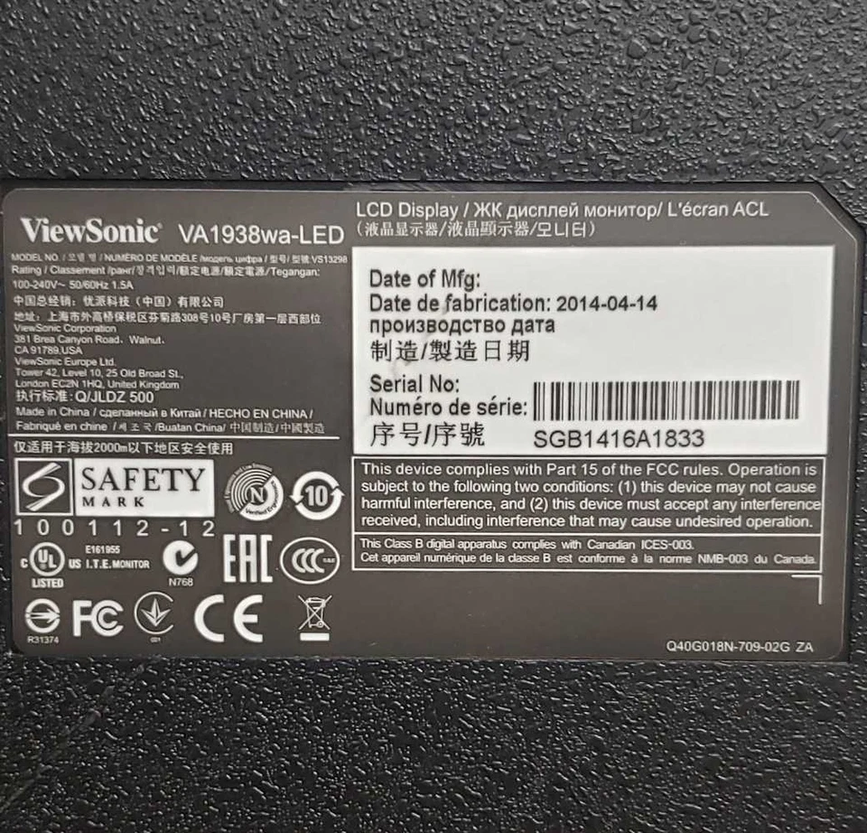 Viewsonic VA1938wa 19" widescreen black backlit LED monitor, stand and cables - Image 4 of 4