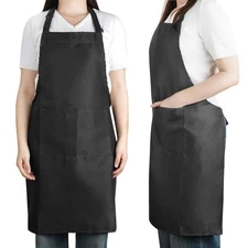 Men Women Cooking Apron Kitchen Restaurant Chef Bib Apron Dress with 2 Pockets