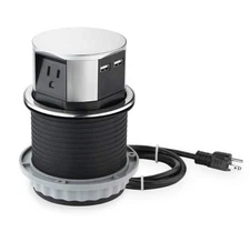 LINK2HOME EM-PU-100E Space Saver Pop Up 15A Outlets USB Fast Charge in Stainless
