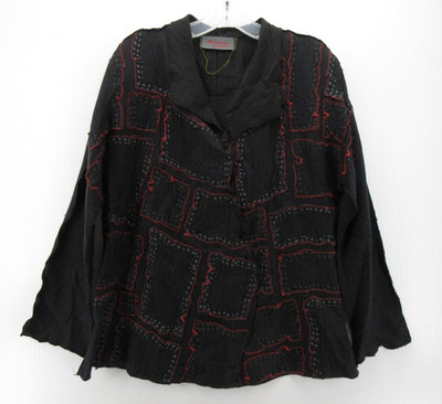 Deborah Cross Top Women Medium Black Blouse Crinkle Patchwork Artsy Shirt
