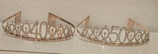 TIARA CROWN SET OF 2 REINSTONES 40  50 ROSE GOLD ANNIVERSARY BIRTHDAY
