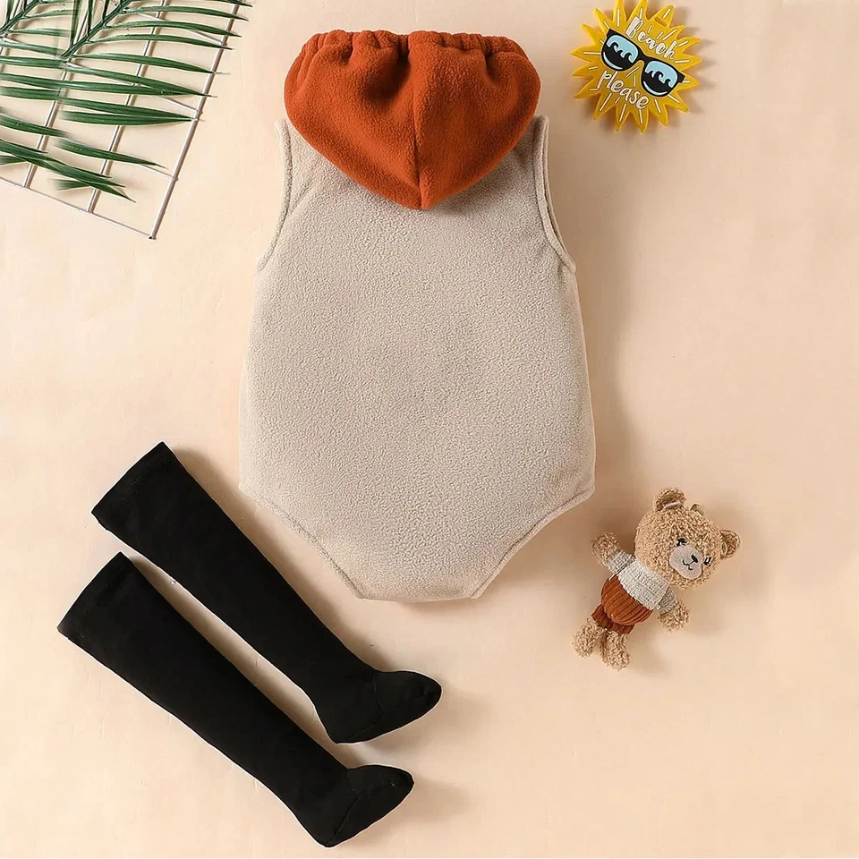 0-18M Infant Baby Hot Dog Costume Hooded Sleeveless Romper With Black Stockings - Image 3 of 4